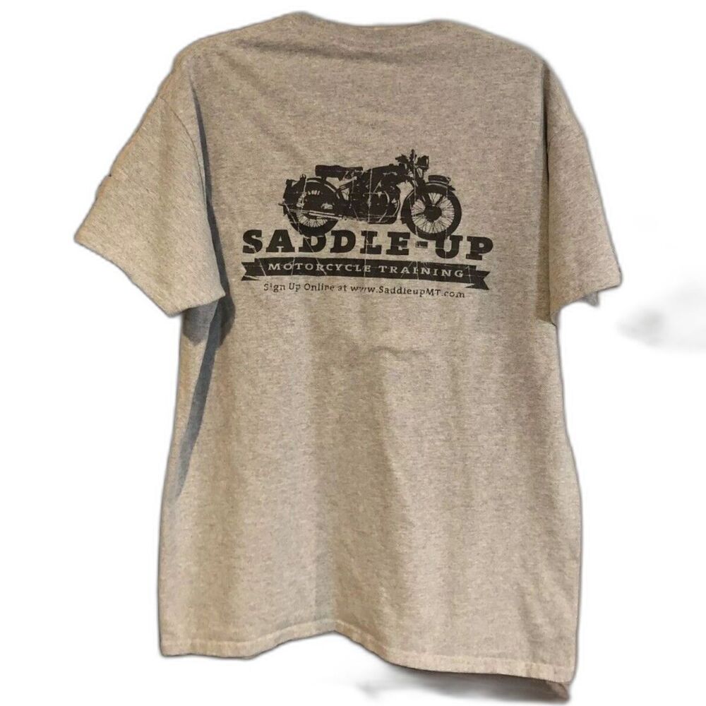 Saddle Up Motorcycle Training T Shirt Mens Large Gray Biker Riding Graphic Tee